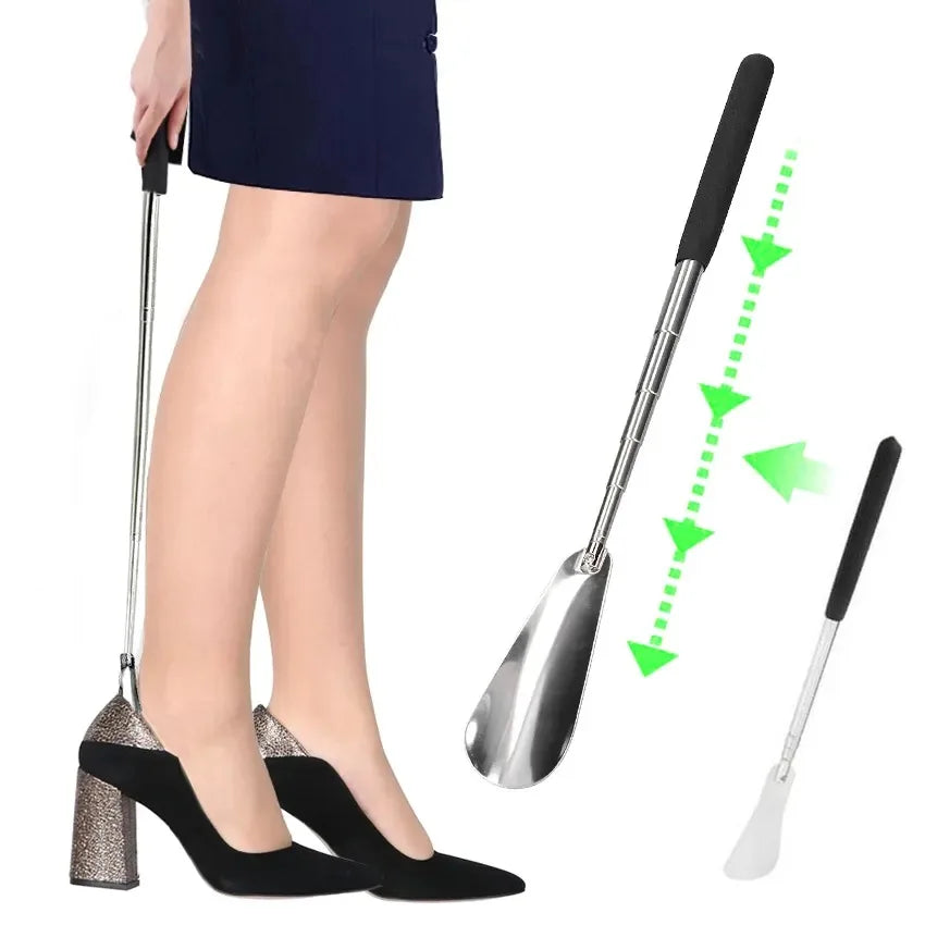 OEM Customizable Stainless Steel Three-Section Telescoping Long Handled Shoe Horn Extendable Foldable Metal Tool