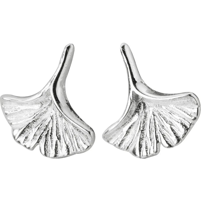 925 Sterling Silver Small Gingko Leaf Shape Earings Gold Plated Cute Studs Earrings Fashion Jewelry for Women
