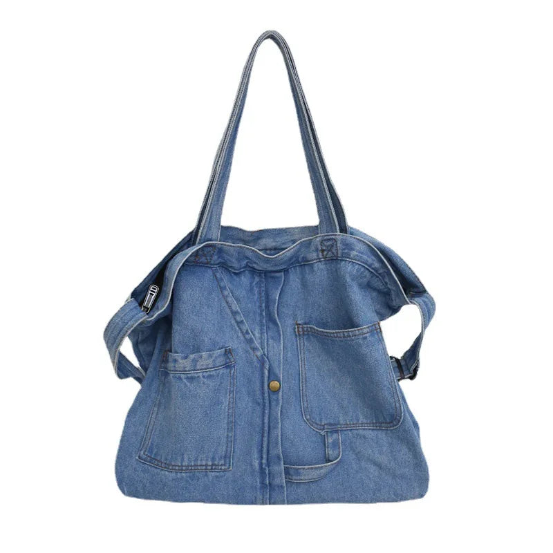 Hot Selling Lady Large Capacity Denim Shoulder Bag Solid Color Crossbody Messenger Bags Soft Jeans Shopping Bag