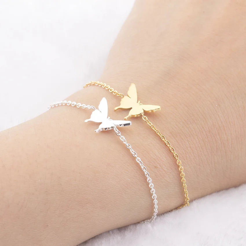 Hot Selling Simple Bracelets Women Stainless Steel Gold Plated Butterfly Bff Bracelets for Women 2025