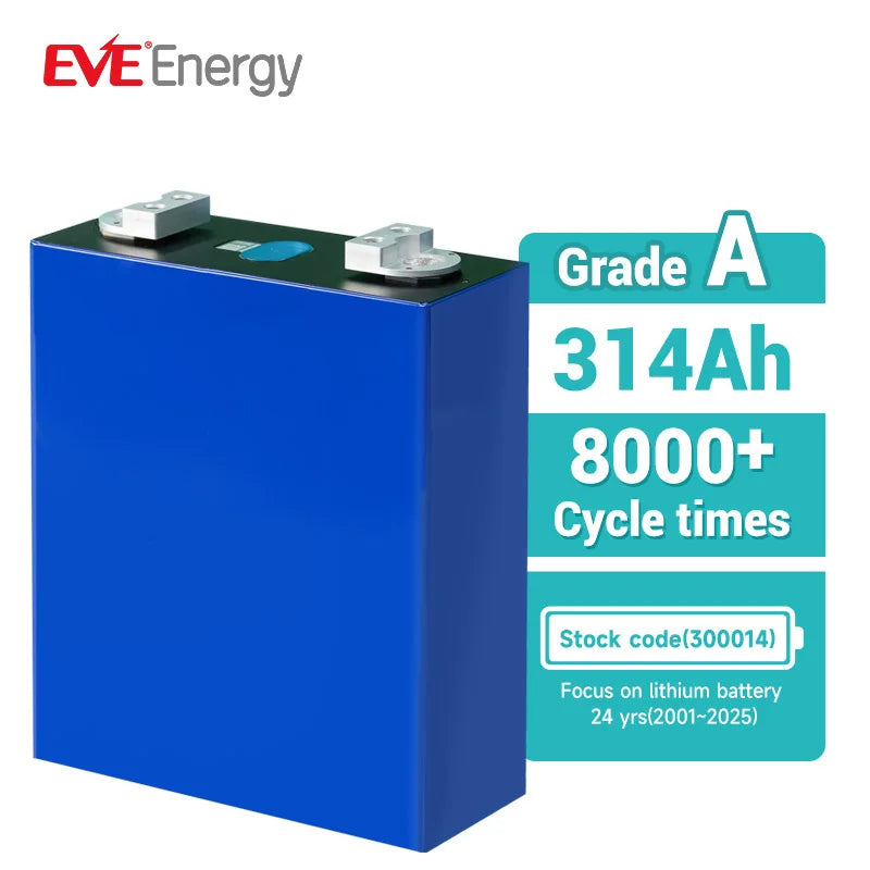 EVE EU STOCK 314ah Lifepo4 Cell MB31 3.2V 8000cycles CE Lifepo4 Battery Rechargeable Home Power Energy Cell