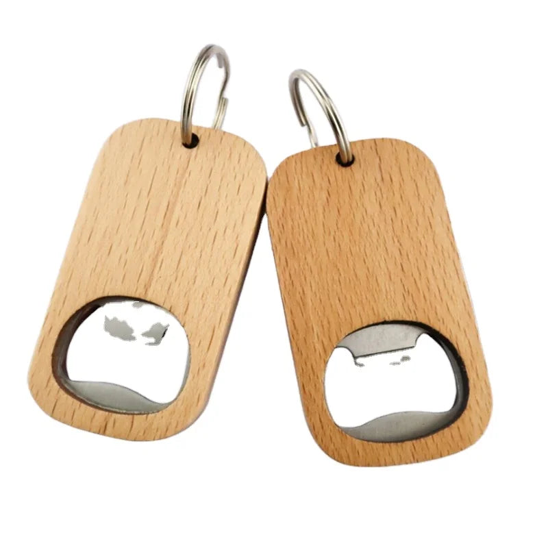 HXY Custom Modern Eco-Friendly Wood & Stainless Steel Keychain Bottle Opener with Laser Logo