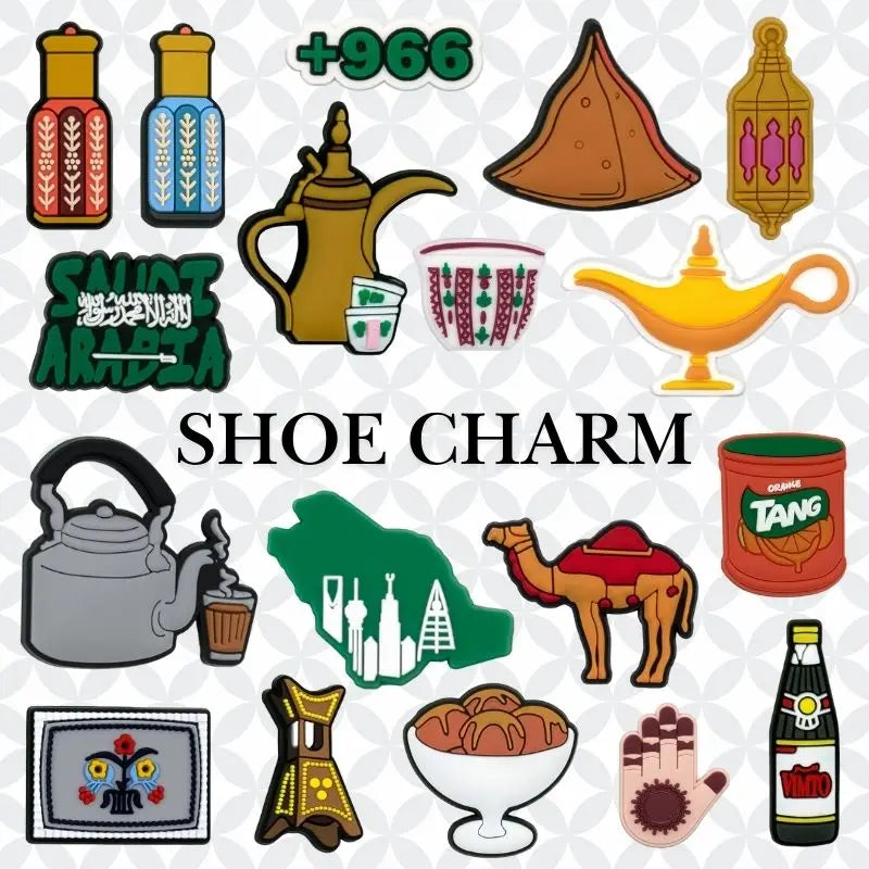 Wholesale Supplier Products Food Clogs Rubber Plastic Buckle Material Festive Arab Desert Travel Shoe Charm Set