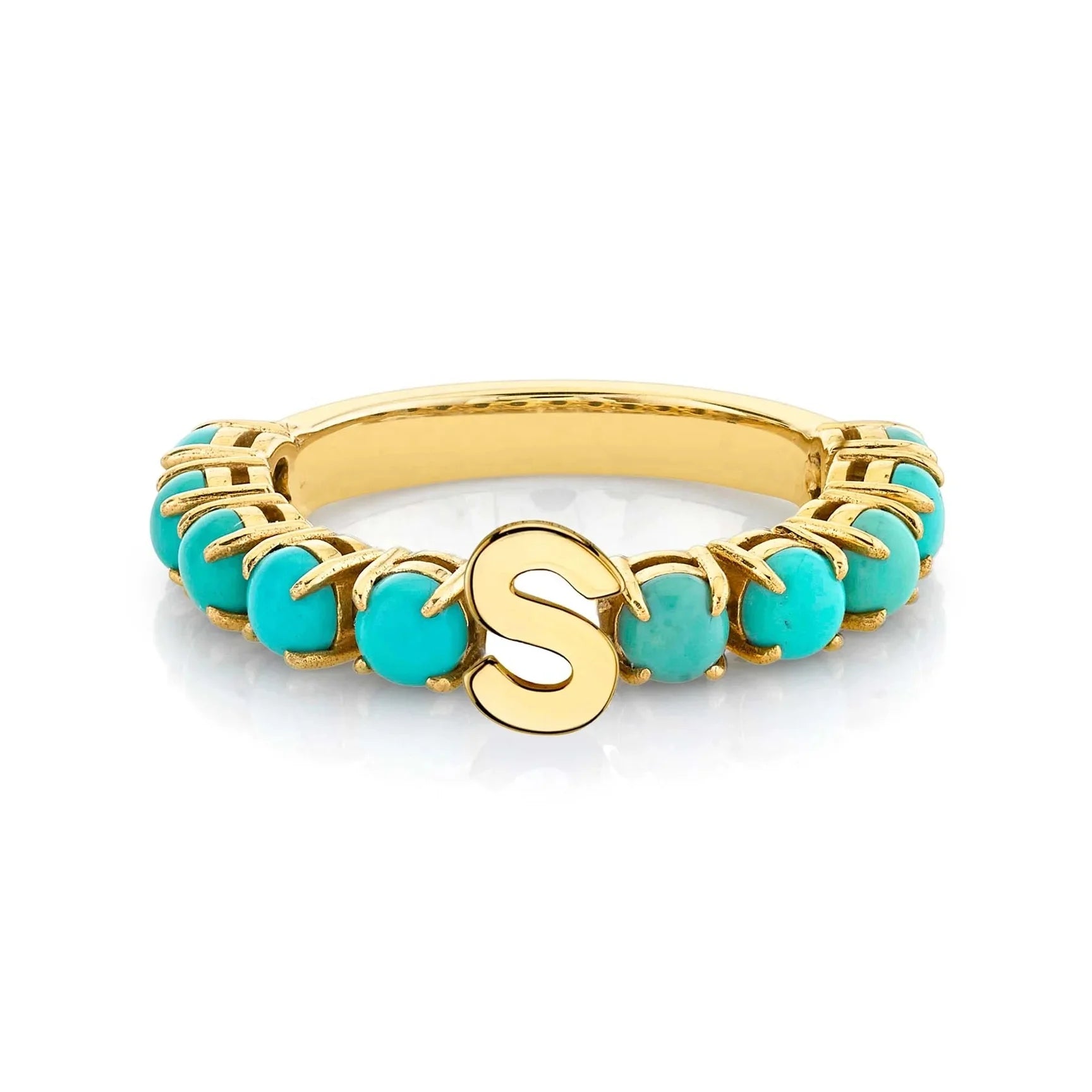 LOZRUNVE Fashion 925 Silver Custom Turquoise Letter Personalized Tennis Ring