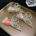 Rose Flower Pink Enamel Shark Clip Fashion Head Ornament Hair Claw Catch Clips Back Head Metal Alloy Hairpin