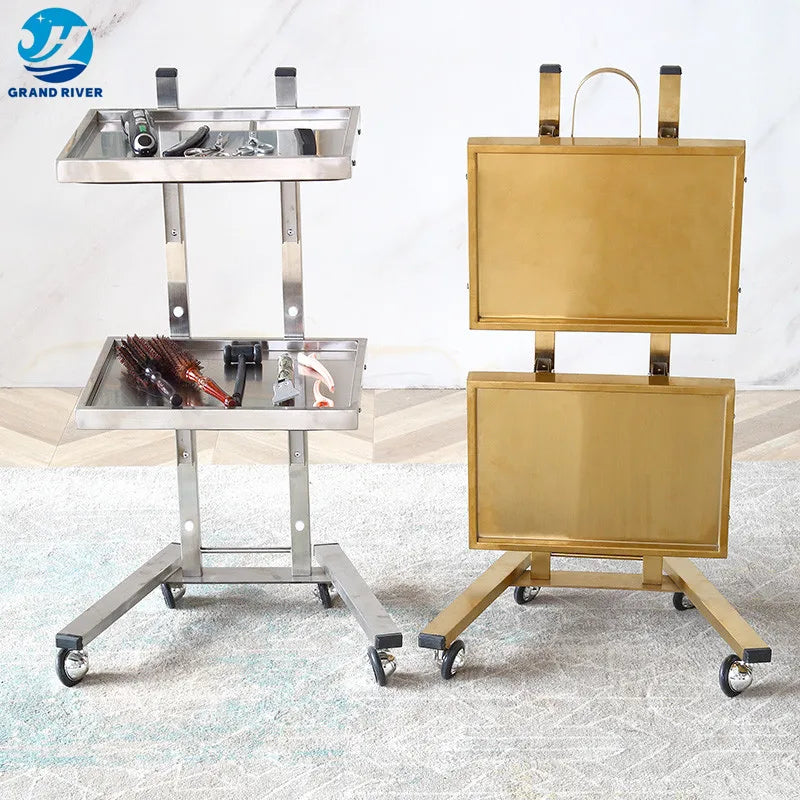 Modern Simple Hair Salon Shop Special Gold Silver Stainless Steel Material Trolley MegaBDM