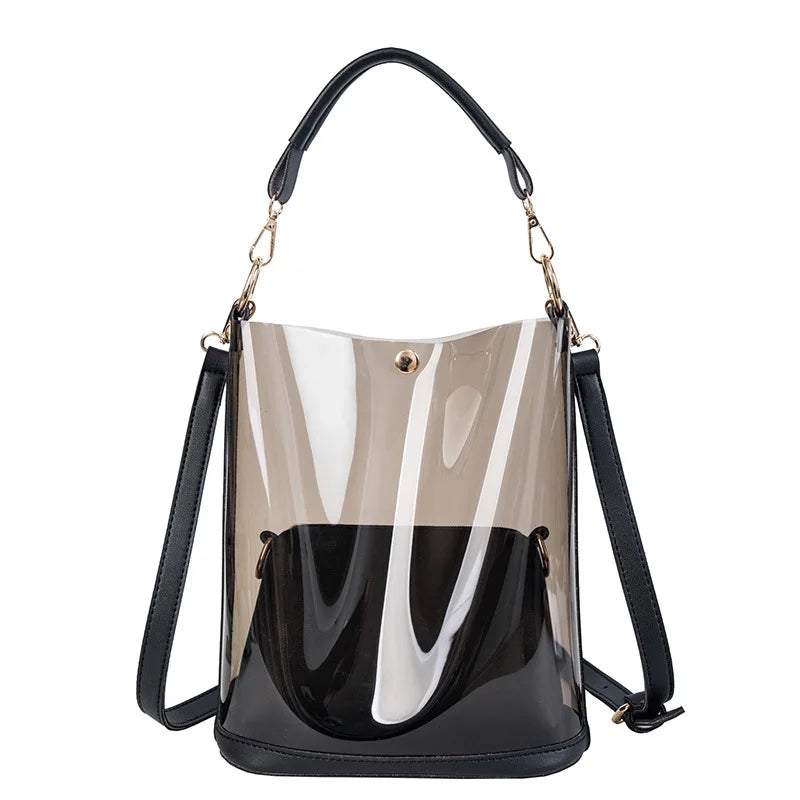 Transparent PINGE Brand Polyester Fashion Handbags Set for Women with Zipper Closure and Custom Tote Bags