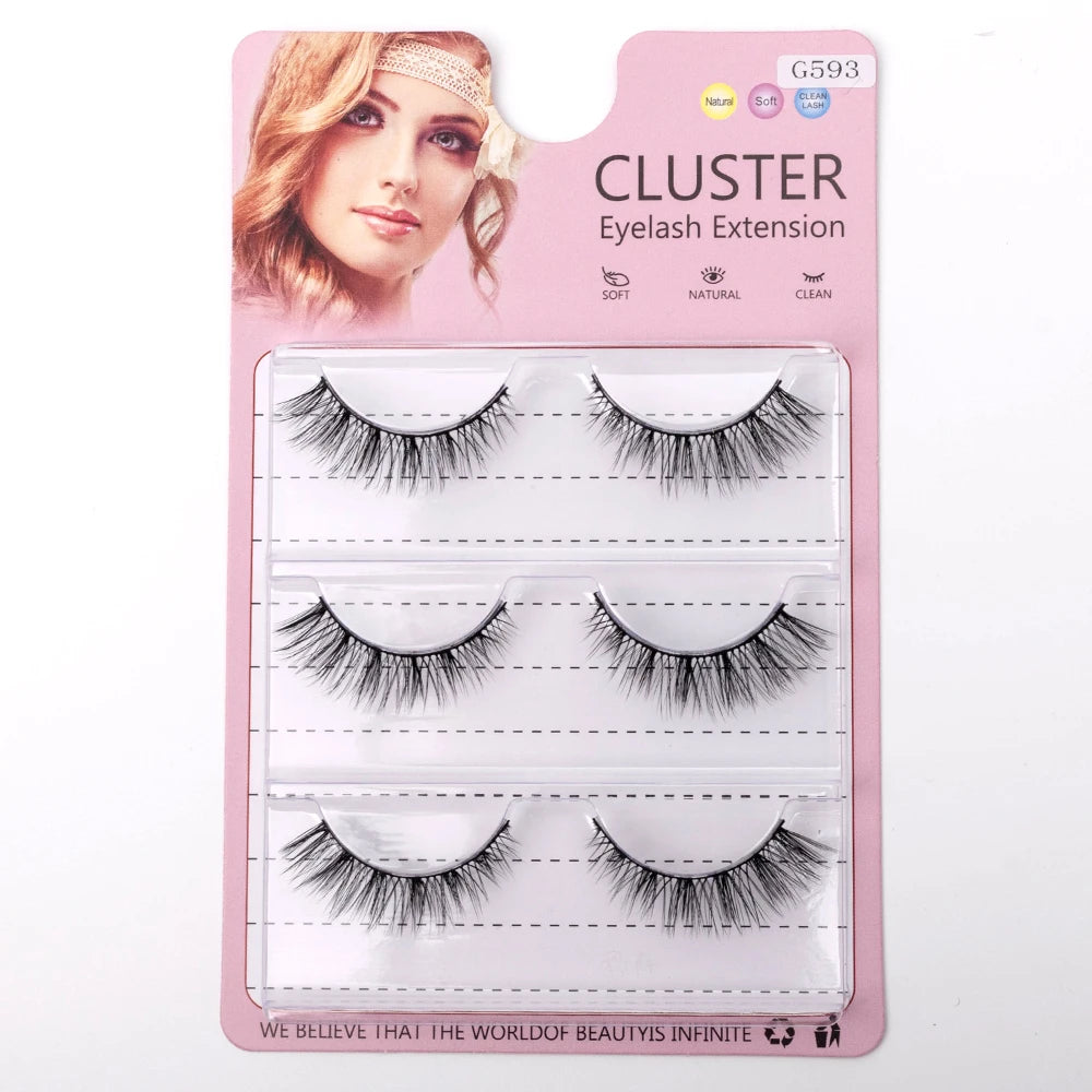 Yiernuo 3/7 Pairs Natural 3D Full Strip Faux Mink Eyelashes Black Cotton Band False Eye Lashes Wholesale Natural Eyelashes