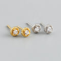 Simple Trendy 925 Sterling Silver 18k Gold Plated Mini Round Diamond Zircon Stud Earrings for Women