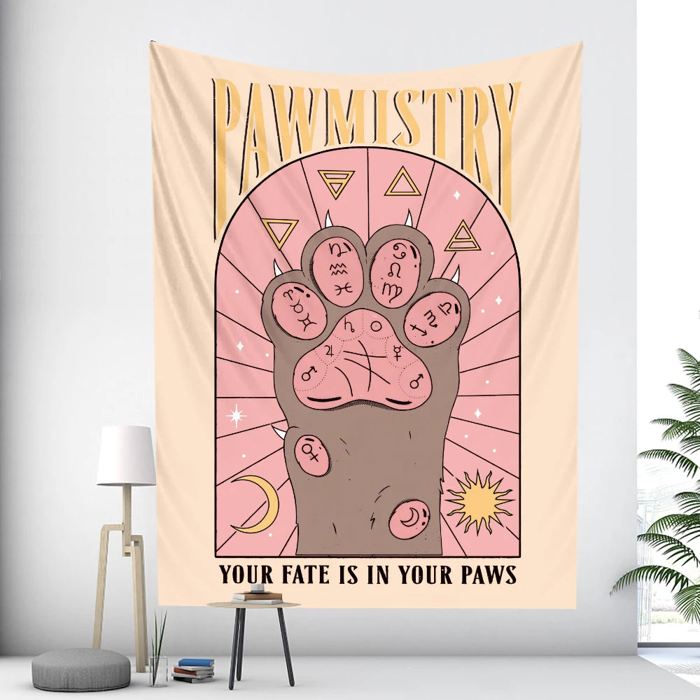 Tarot Card Cat Paw Psychedelic Scene Home Decoration Art Tapestry Hippie Bohemian Decoration Bedroom Bed Sheet Tapestry