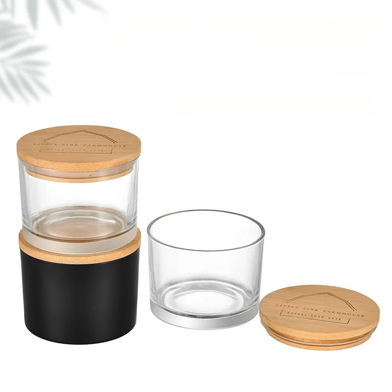 Custom 110/80 Luxury Wide Mouth Glass Candle Jars With Bamboo Lids Glass Jars for Candle Making