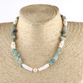 Beautiful Women Bohemian Jewelry Gift Natural Gemstone Amazonite Gravel White Shell Collar De Perlas Choker Necklace