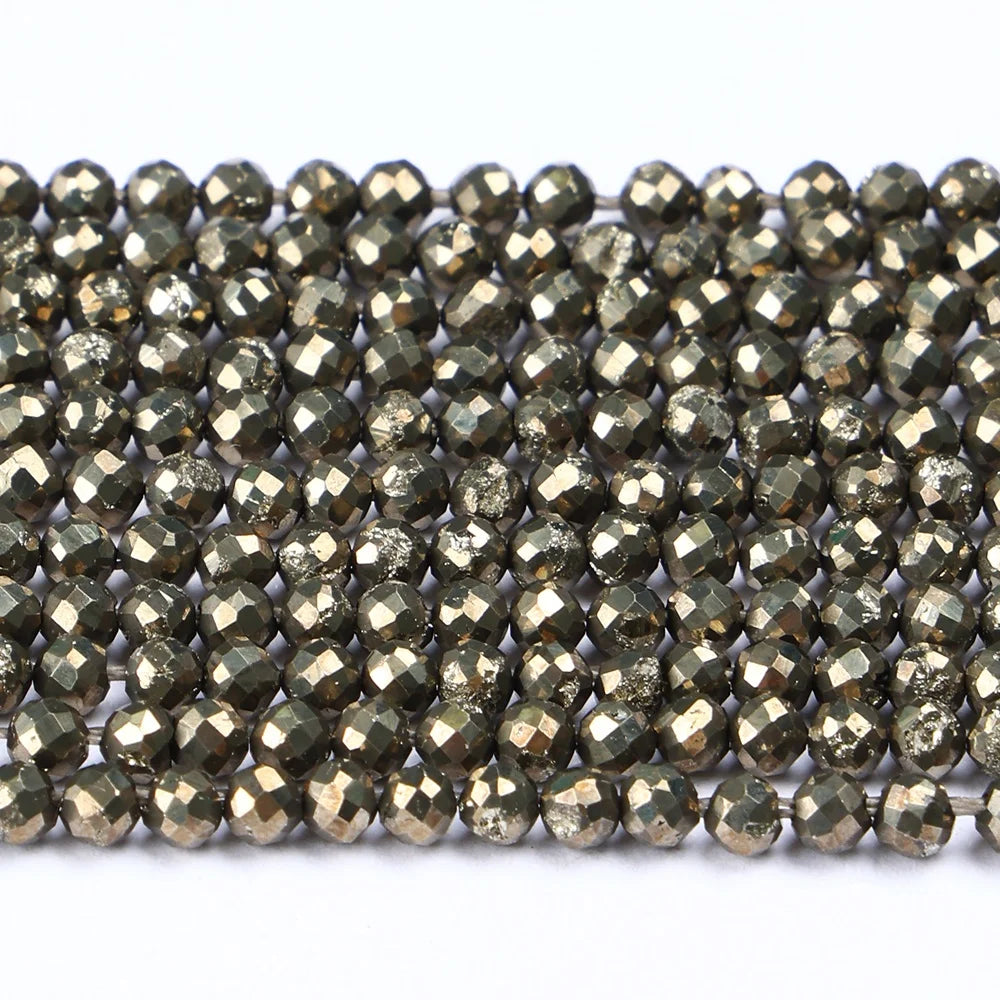 JSES Wholesale A+ Natural Yellow Pyrite Faceted Beads 2mm/3mm Loose Gem Stone Beads for Jewelry Making Bracelet DIY Accessories