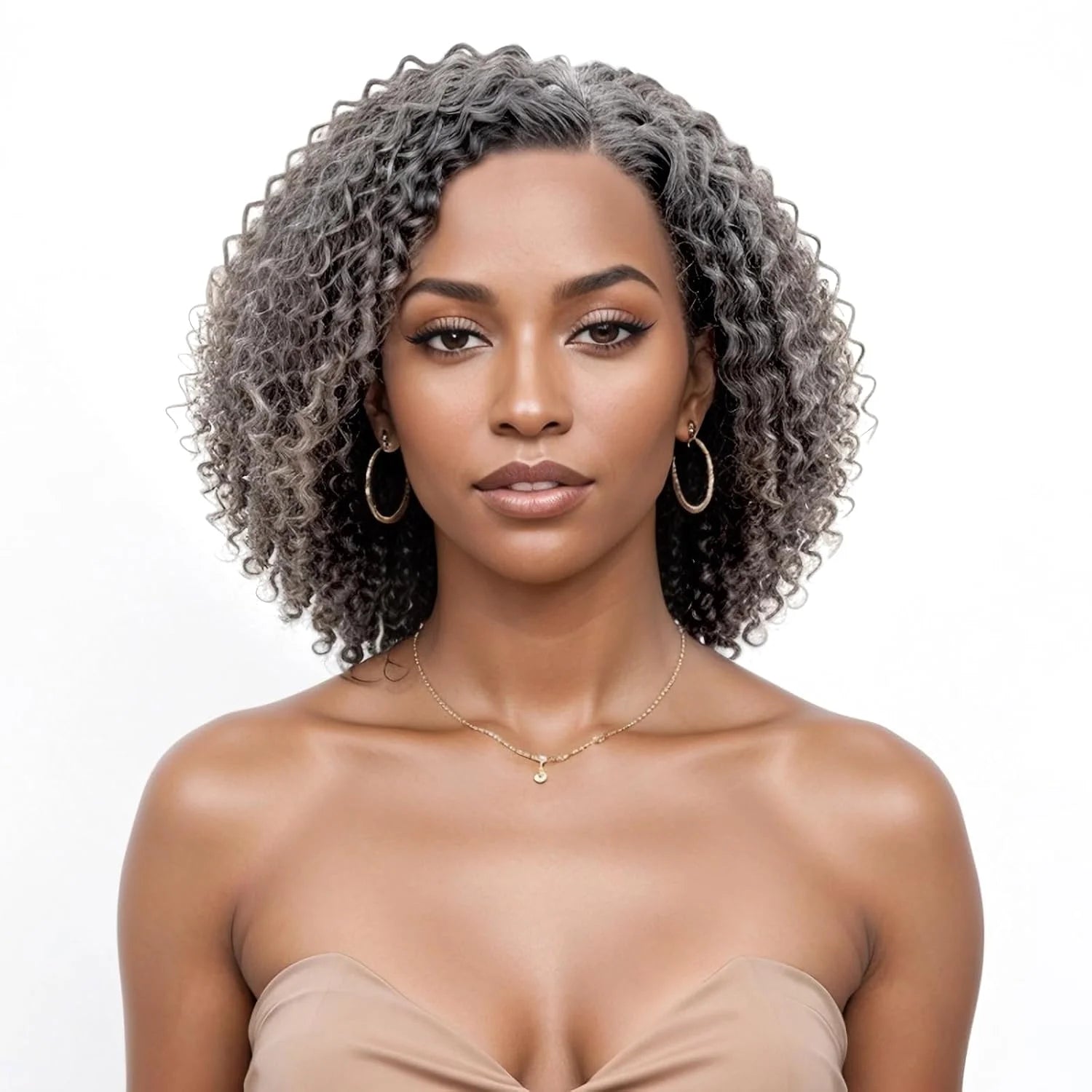 Remy 200 Density 13x4 Short 100 Percent Salt and Pepper Gray Glueless Pre Styled European Human Hair Wigs