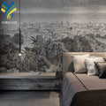 YKEX 0134 Custom Modern Rustic Sea Hand Painted City Architectural Mural Non-Woven Fabric Waterproof Wallpaper Botanical Pattern