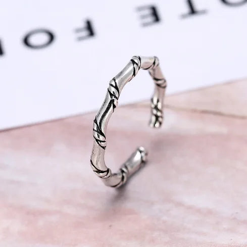 925 Pure Silver Opening Ring Temperament Bamboo Festival Retro Rings Pure Silver Ornaments Wholesale
