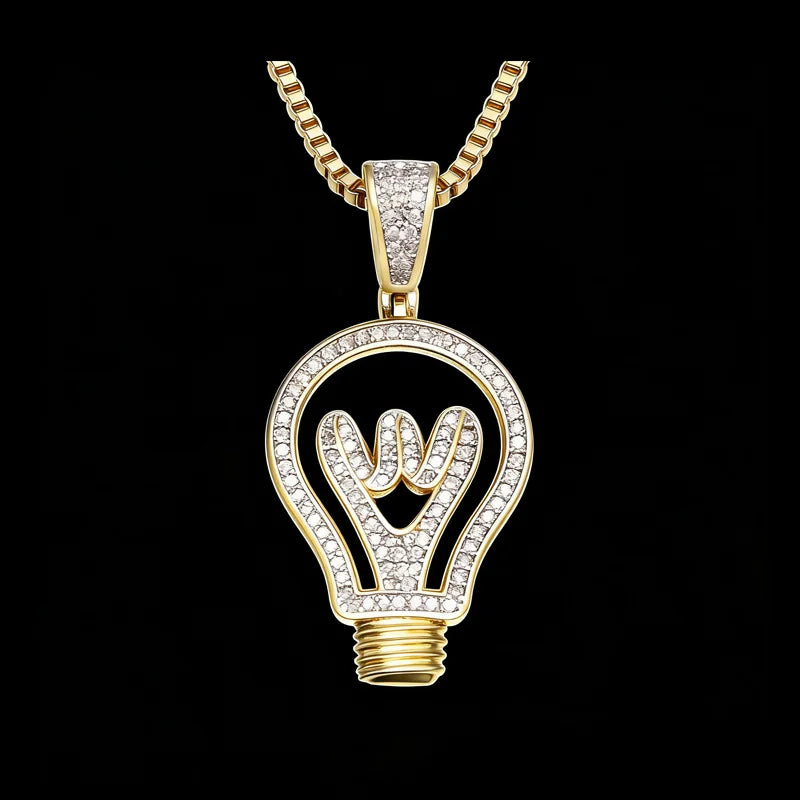 18K Gold Plated Brass Pendant Light Bulb Shape Bling Cubic Zirconia Streetwear Jewelry