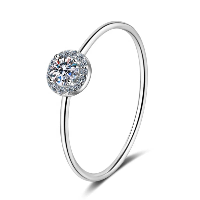 Fashion Moissanite Jewelry Ring Round 925 Sterling Silver VVS Diamond Moissanite Engagement Ring Verified Suppliers Jewelry