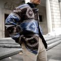 2025 Vintage Woolen Ethnic Aztec Print Long Sleeve Men's Jacket Shacket Wholesale Button Lapel Tribal Design for Spring Season