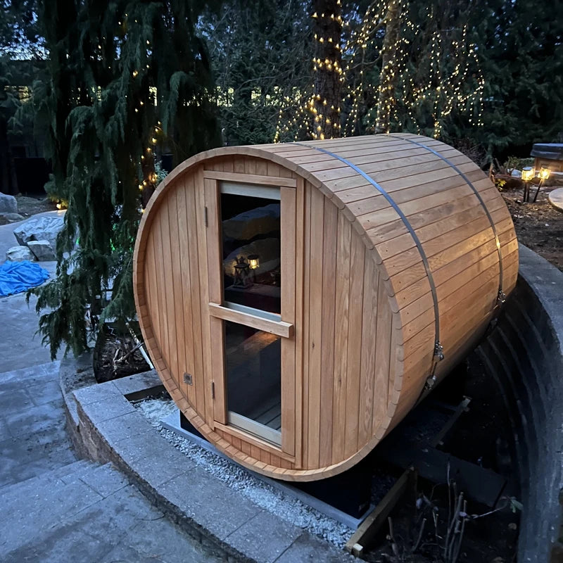 ANYI Traditional Style Cedar Barrel Sauna with Sauna Accessories and Heater for 2-4 Person