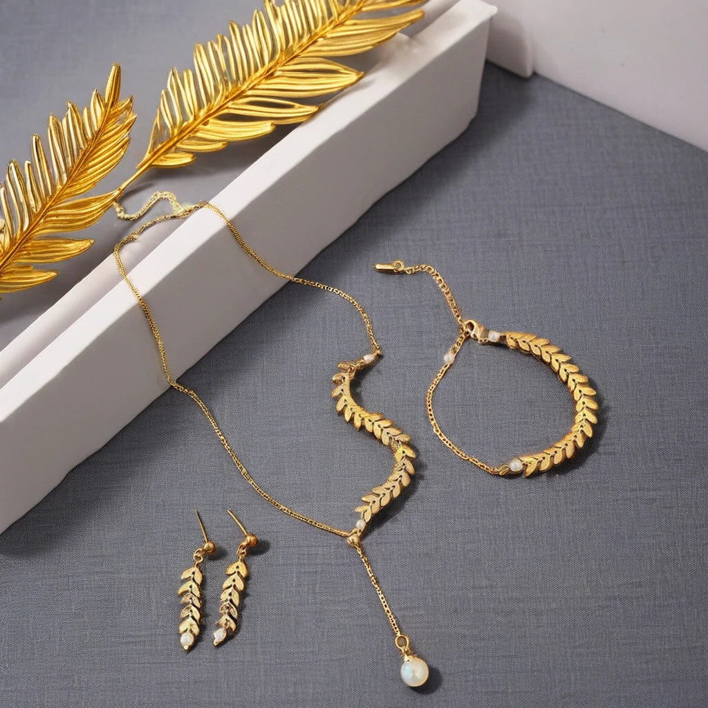 2024 Design Feel Wheat Ear Pearl Necklace Earrings Bracelet Necklace Light Luxury High-end Hot Selling Jewelry Set