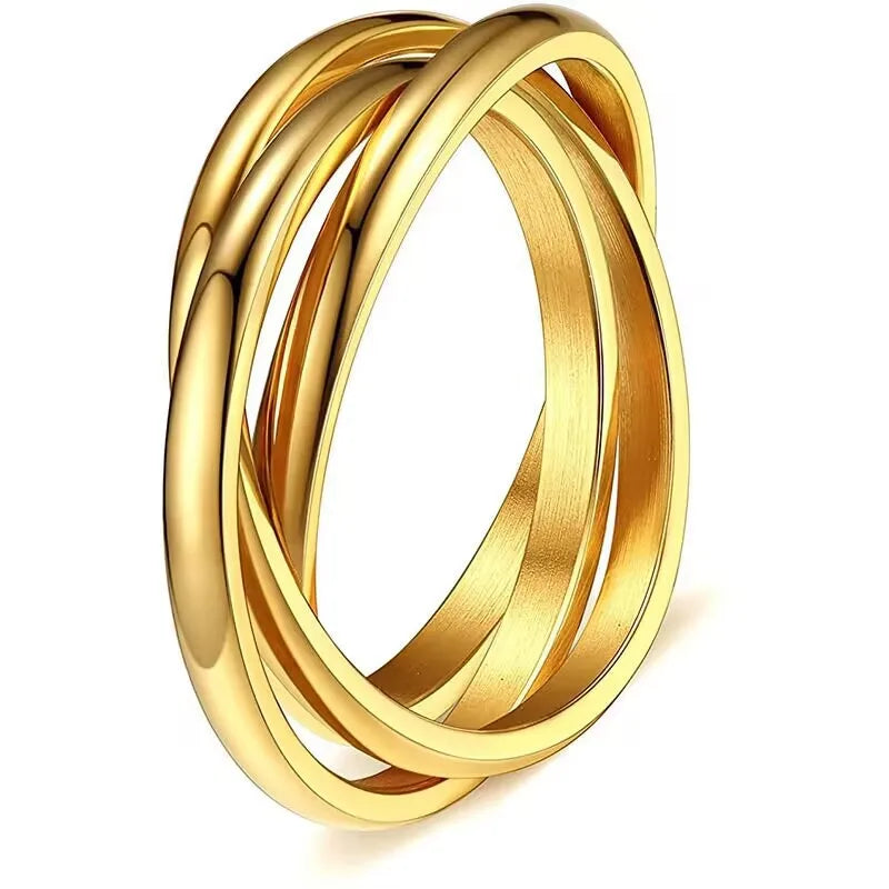 Fashion Three Interlocked Rolling Rings Stainless Steel Triple Band Circle Jewelry Elegant Wedding Band for Women Men Gift