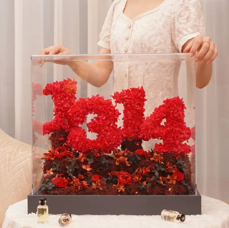 Qixi Valentine's Day Gift Eternal Flower Acrylic Rose Gift Box for Girlfriend's Birthday Creative Gift