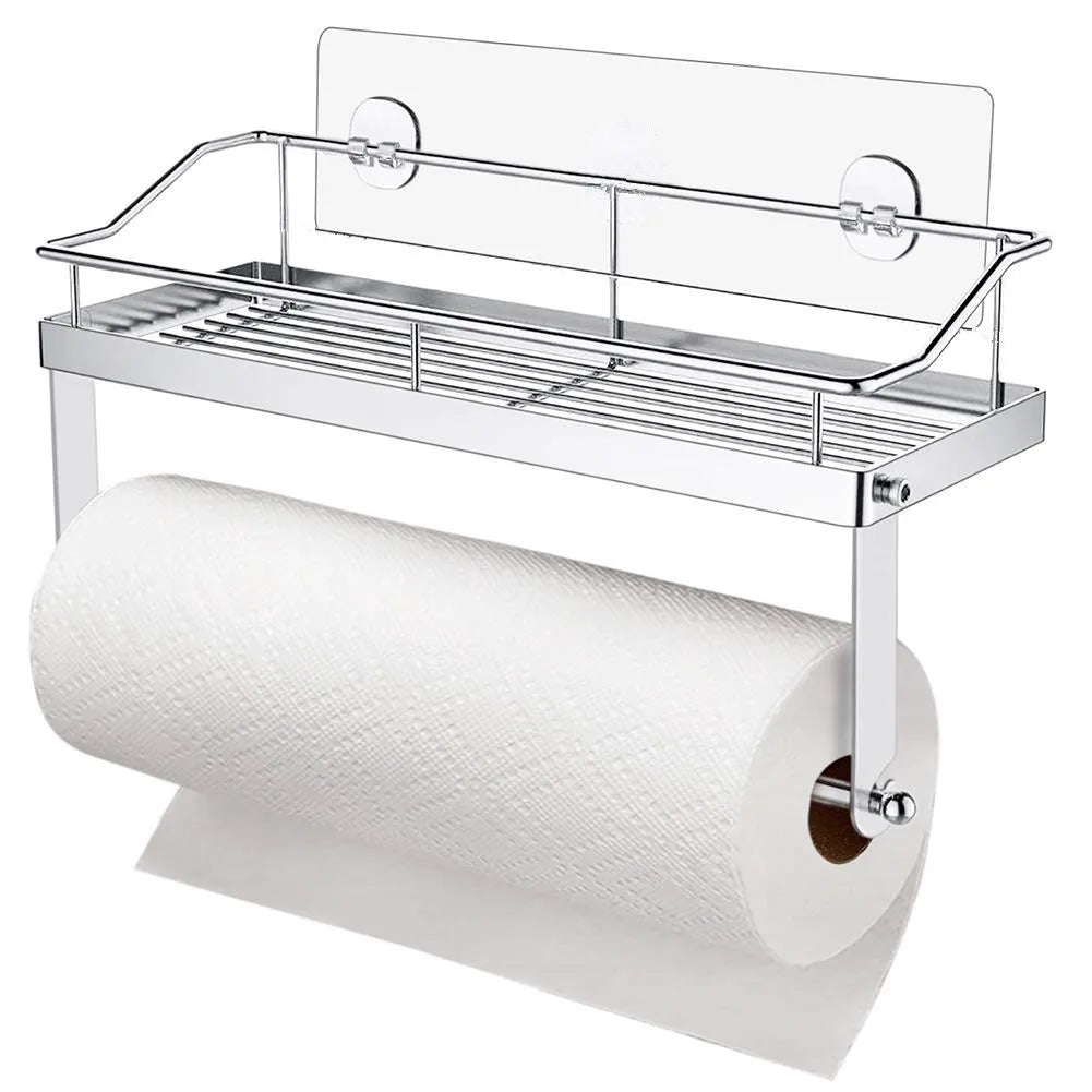 Stainless Steel Modern Corner Self Adhesive Bathroom Shelf and Toilet Paper Holder for Home Hotel