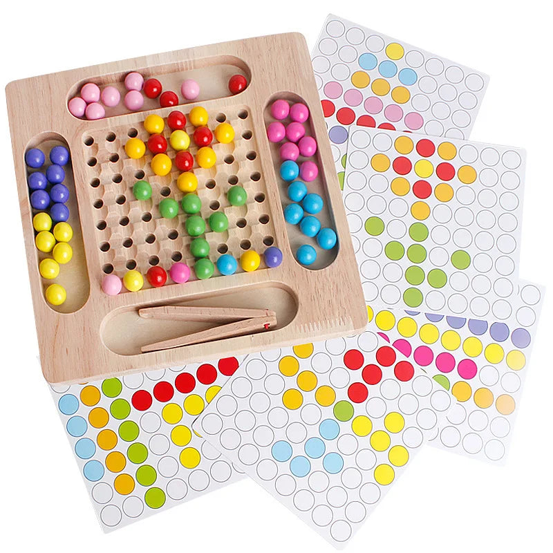 Montessori 1:8 Scale Stacked Educational Toy Wooden Fine Motor Training Board Game DIY Elimination Bead Clip Building Block Sets