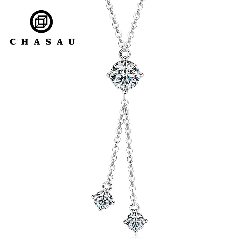 Amulet Gift 925 Sterling Silver 1.0ct Round Moissanite 1ct 6.5mm Moissanite Y Shaped Pendant Necklace Christmas