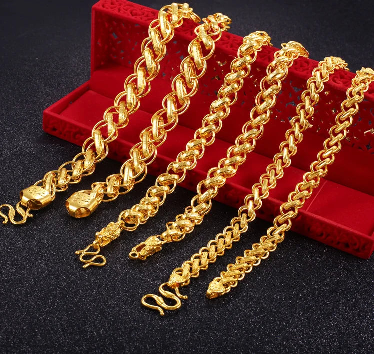 Waterproof Jewelry Bead 24K Color Gold Plated Thai Necklace Men's Necklace Chain Snake Bone Chain