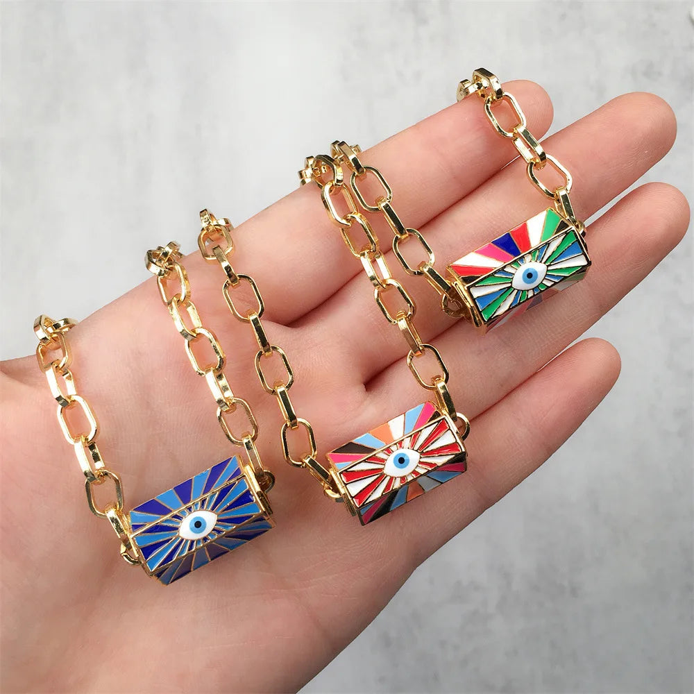 Lucky Eye Rainbow Turkish Evil Eye Heart Pendant Necklace Gold Color Long Chain Necklace for Women Girls Fashion Jewelry