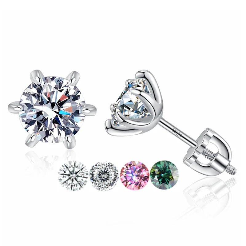 New Arrival D Color Fine Jewelry Diamond Stud Earring Six Prong Plum Blossom Shape 925 Sterling Silver 2/4ct Moissanite Earring