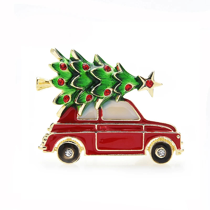 New Year Enamel Car Christmas Tree Brooch Pins Women Fashion Jewelry Gift Trendy Brooches Kids Xmas Decorations