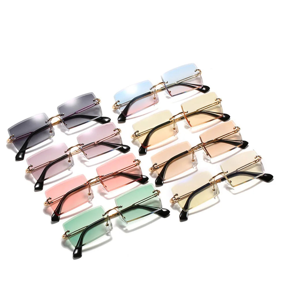 Conchen Custom Logo Rimless Rectangle Sunglasses Ladies Shades Small Square Frameless Sunglasses Women
