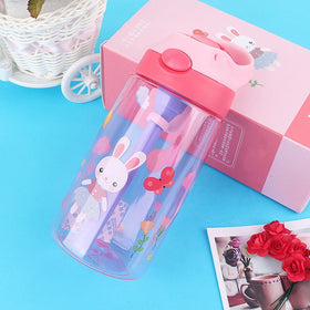 450ml Kids Water Bottle BPA FREE Kids Plastic Water Bottle with Straw and Handle with Custom logo