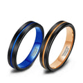 Two Tone Tungsten Carbide Rings Thin Blue/Rose Gold Centre Groove Line Brushed Tungsten Wedding Bands Couple Ring