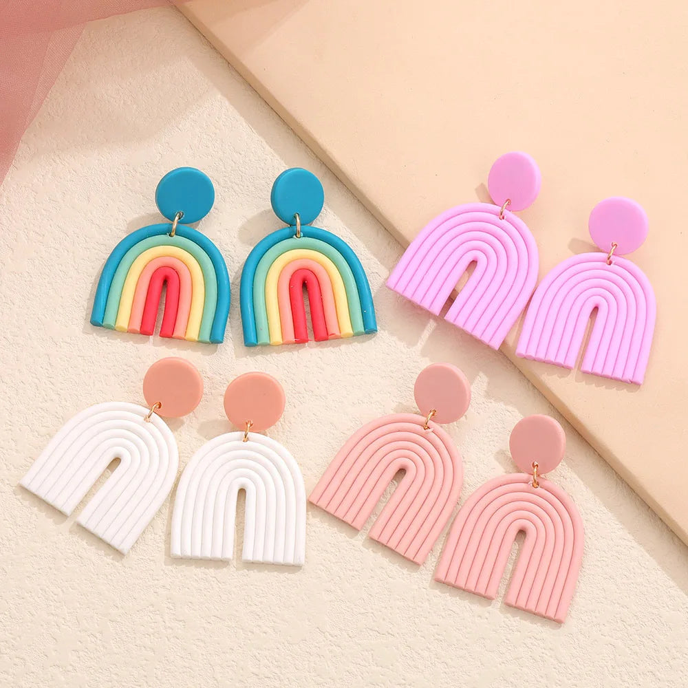 Custom U Shaped 3D Rainbow Charm Poly Ivory Polymer Clay Earings Lot Handmade Dangle Jewelry Kit Soft Cute Girl Clay Earrings