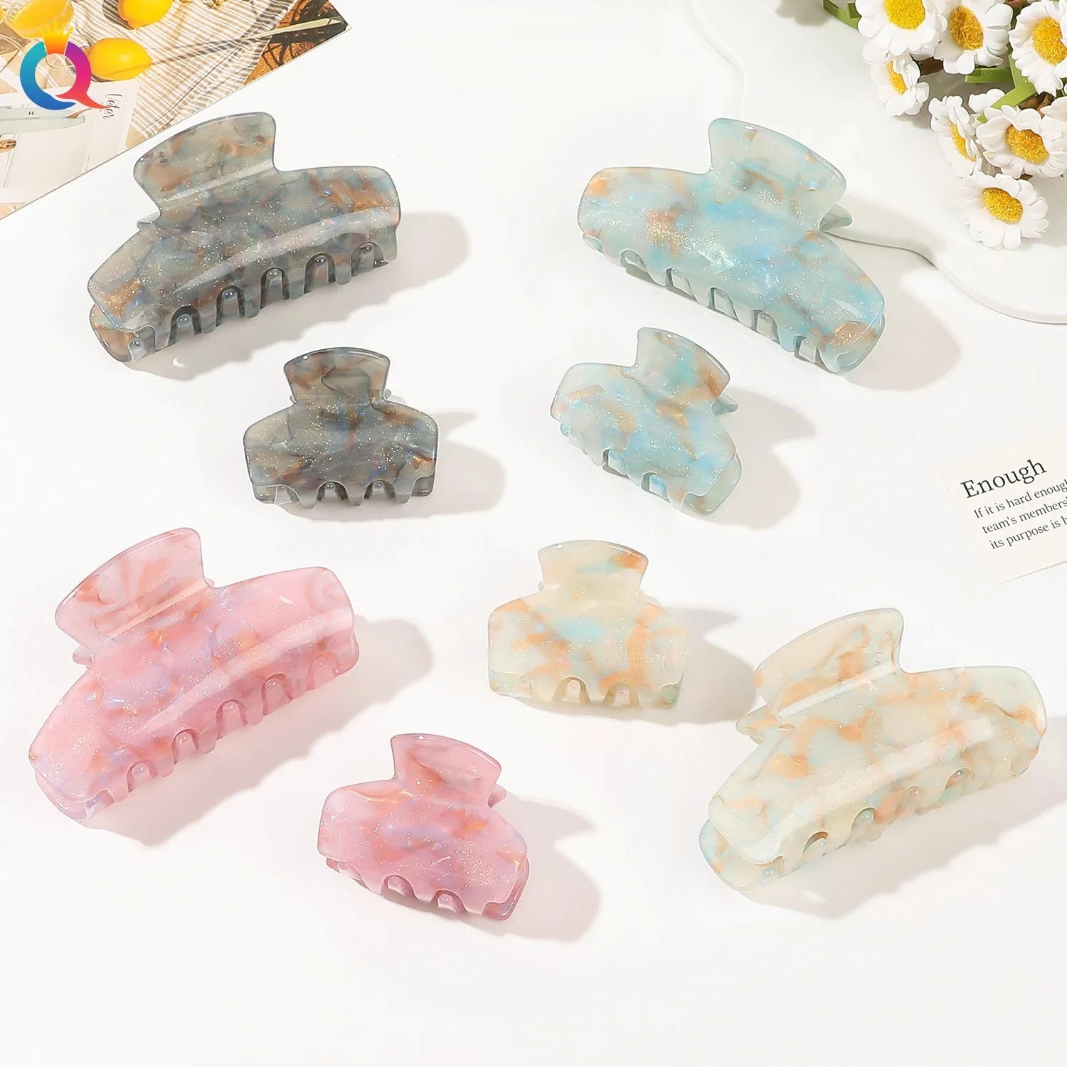 QIYUE Acrylic Gold Powder Marble Hair Claw Clip Small Fresh Back Head Bun Hair Clip Simple Hair Grab Clip