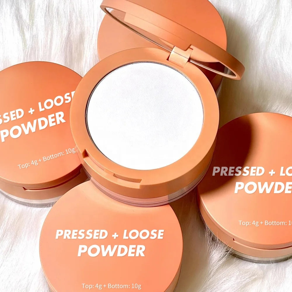 Custom Waterproof Vegan Fixing Make up Setting Powder Private Label Talc Free 2 in 1 Fine Loose Pressed Makeup Setting Powder
