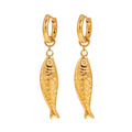 J&D 18K Gold Plated Stainless Steel Hoop Earrings Ocean Fish Drop Design Waterproof Geometric Pattern for Holiday Beach