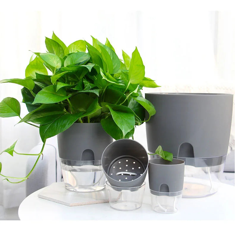 Plastic Flower Garden Planters Self Water for Indoor Plants Self Watering Plant Pot with Wick Cotton Rope