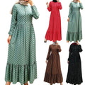 Wholesale Price Plain Color Fabric Abaya Dot Pattern Button Closure Top Pleated Abaya Women Muslim Dress