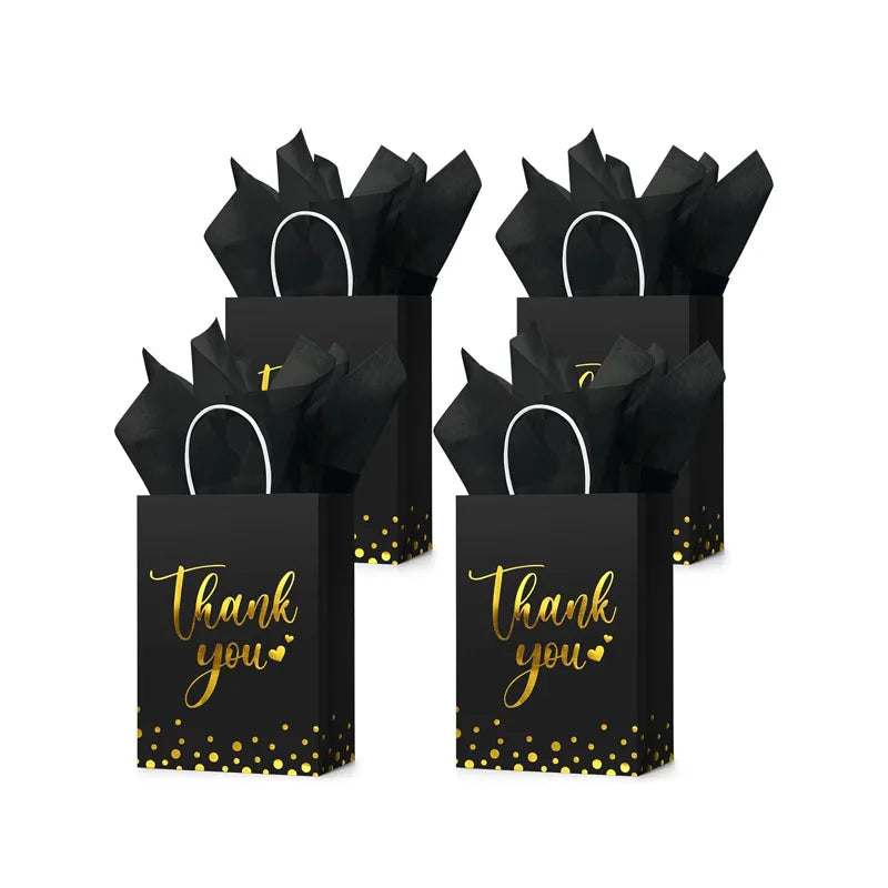 Custom Printed Luxury Clothing Retail Gift Shopping Black Paper Bag with Handle Promotional Brand Logo Design