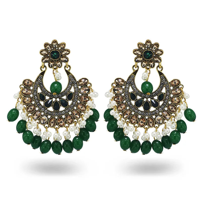 Factory Outlet Ethnic Style Vintage Alloy Hollow Rhinestone Crystal Flower Statement Earrings Women