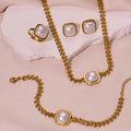 18K Gold Plated Stainless Steel Snail Shaped Stud Earrings With Rhinestone Crystal Inlay Fashionable Conch Earrings Necklace Set