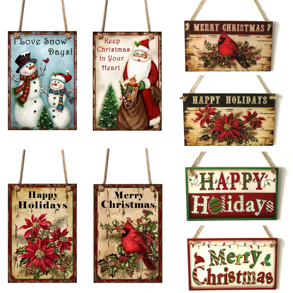 Wholesale Wooden Christmas Sign Square Round Snowman Doorplate Wall Art for Indoor Outdoor Xmas Hanging Decorations Dropshipping