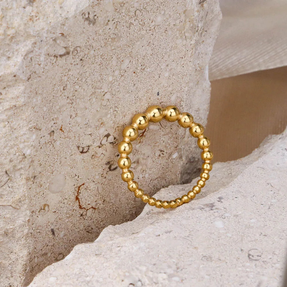 Chris April Pinky 18k Gold Plated Stainless Steel Delicate Beads Link Rings for Women