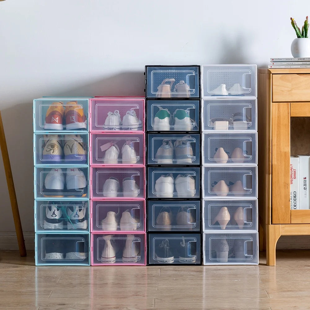 Wholesale Custom PP Injection Modern Acrylic Rectangle Transparent Plastic Shoebox Drawer Crate Sneaker Shoes Storage Foldable