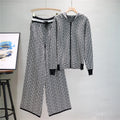 Europe and the United States Hooded Jacket Wide-legged Pants Two-piece Female Spring Knitted Sweater Two-piece Set